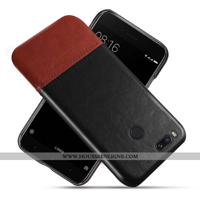Coque Xiaomi Mi A1 Vintage Cuir Incassable Étui Petit Protection Rouge