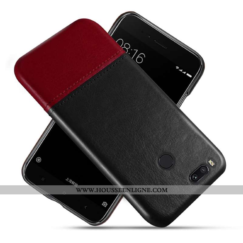 Coque Xiaomi Mi A1 Vintage Cuir Incassable Étui Petit Protection Rouge