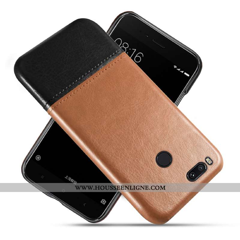 Coque Xiaomi Mi A1 Vintage Cuir Incassable Étui Petit Protection Rouge