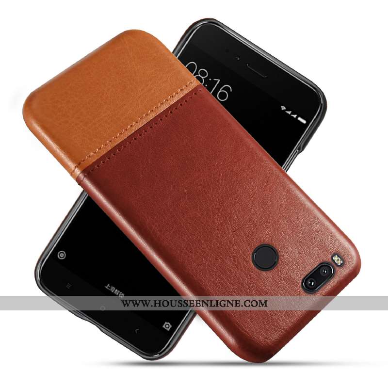 Coque Xiaomi Mi A1 Vintage Cuir Incassable Étui Petit Protection Rouge