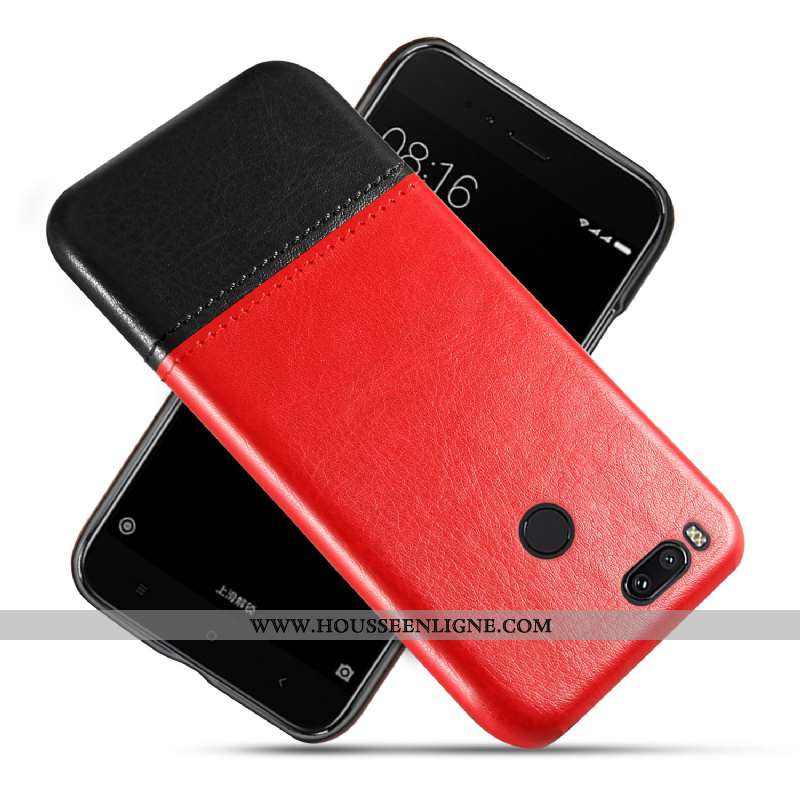 Coque Xiaomi Mi A1 Vintage Cuir Incassable Étui Petit Protection Rouge