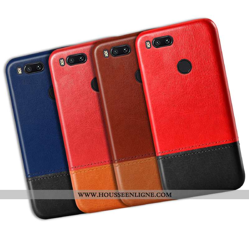 Coque Xiaomi Mi A1 Vintage Cuir Incassable Étui Petit Protection Rouge