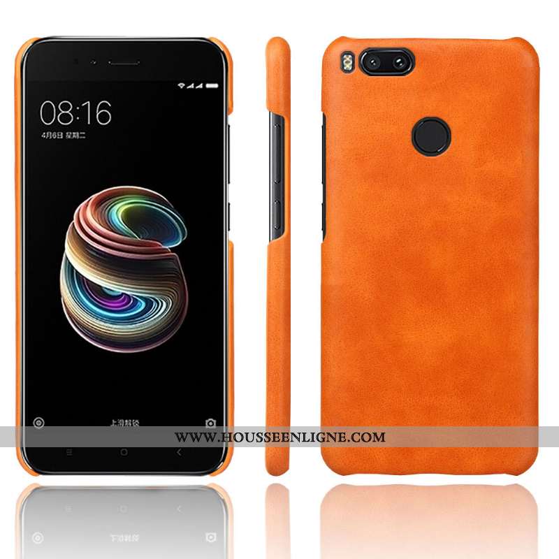 Coque Xiaomi Mi A1 Vintage Cuir Qualité Petit Protection Modèle Fleurie Étui Orange