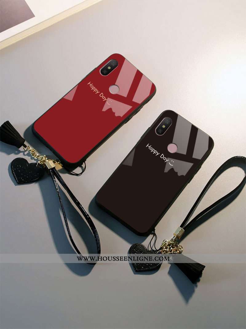 Coque Xiaomi Mi A2 Lite Fluide Doux Protection Étui Miroir Rouge Tempérer Art Blanche