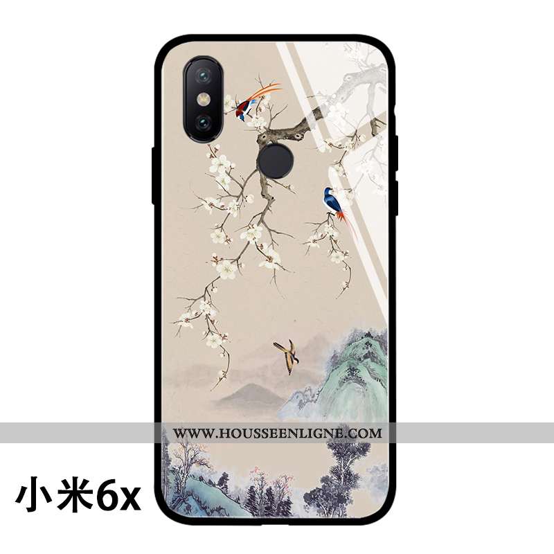 Coque Xiaomi Mi A2 Protection Verre Téléphone Portable Créatif Style Chinois Incassable Jaune