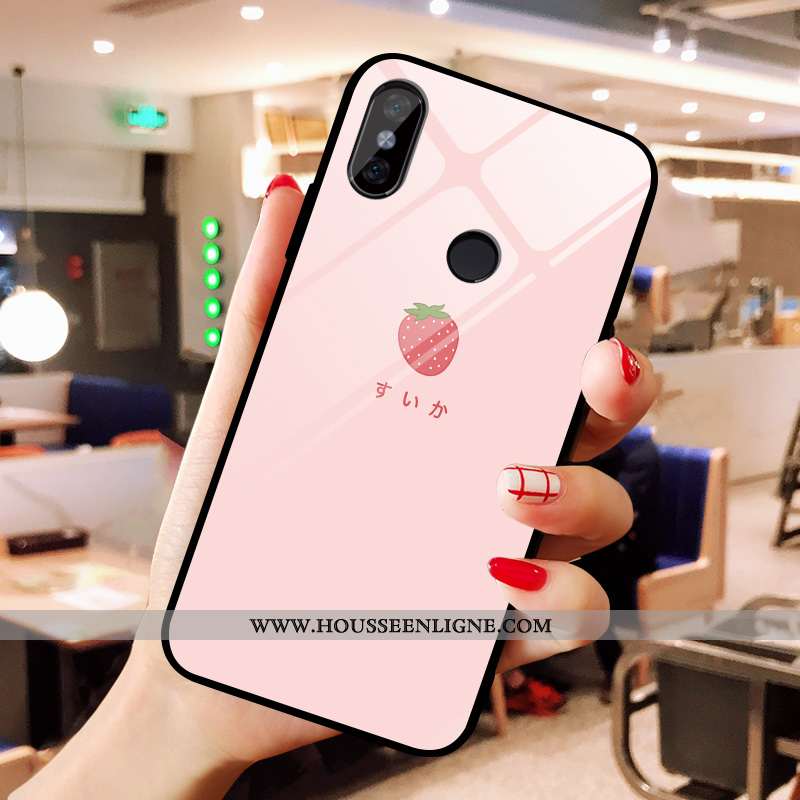 Coque Xiaomi Mi A2 Verre Créatif Fraise Petit Charmant Net Rouge Rose