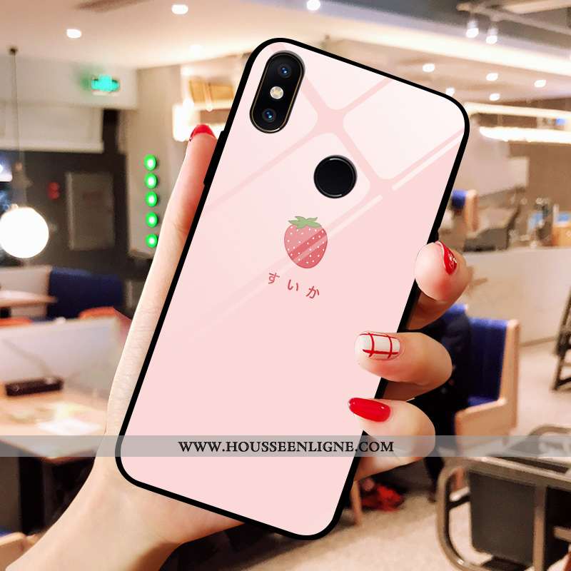 Coque Xiaomi Mi A2 Verre Créatif Fraise Petit Charmant Net Rouge Rose