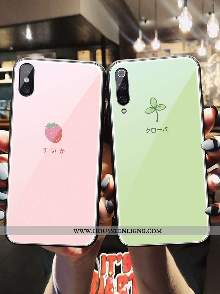 Coque Xiaomi Mi A2 Verre Créatif Fraise Petit Charmant Net Rouge Rose
