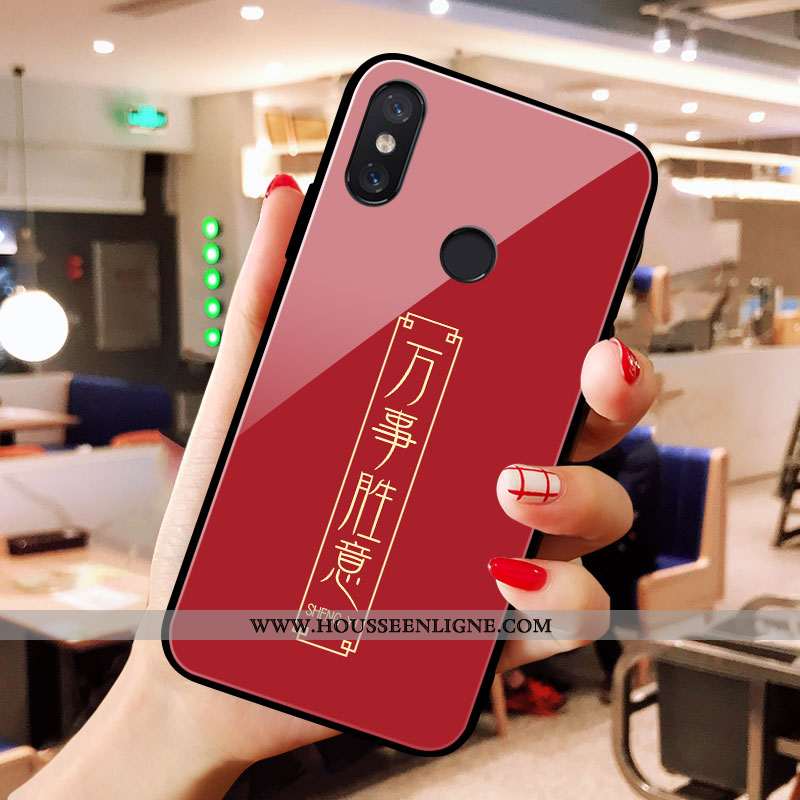 Coque Xiaomi Mi A2 Verre Petit Net Rouge Rouge Rat Téléphone Portable