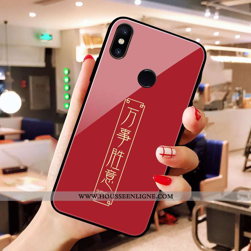Coque Xiaomi Mi A2 Verre Petit Net Rouge Rouge Rat Téléphone Portable