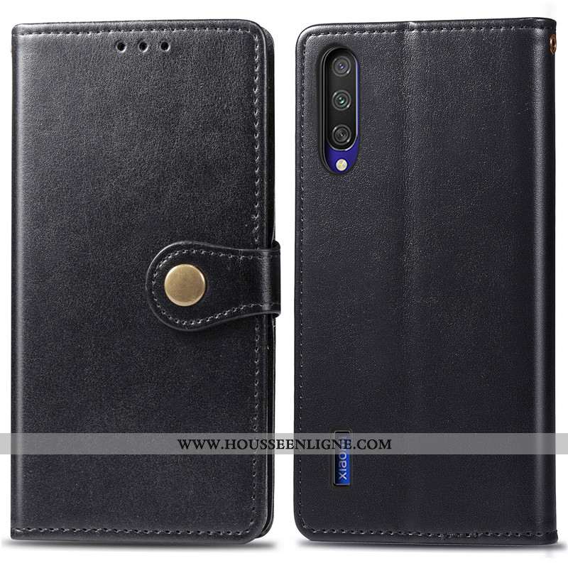 Coque Xiaomi Mi A3 Cuir Protection Ornements Suspendus Simple Couleur Unie Housse Bleu Foncé