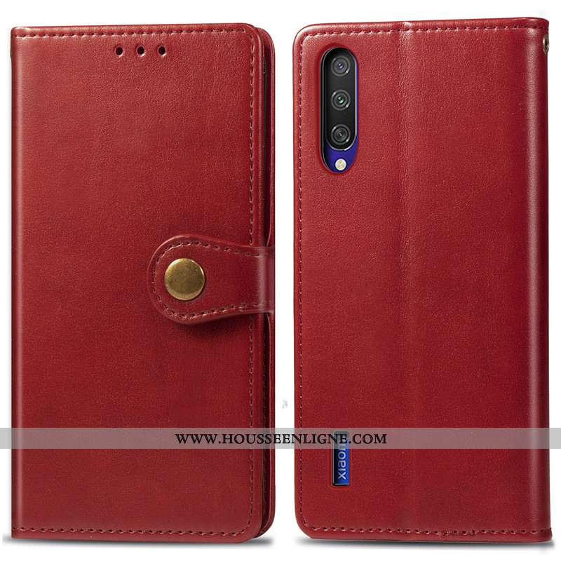 Coque Xiaomi Mi A3 Cuir Protection Ornements Suspendus Simple Couleur Unie Housse Bleu Foncé