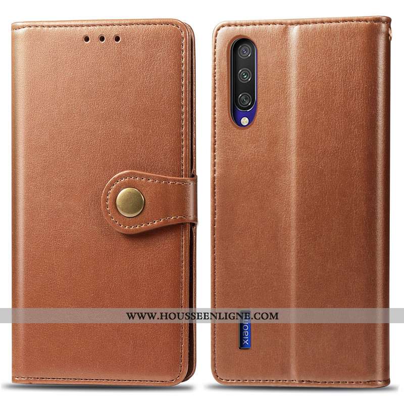 Coque Xiaomi Mi A3 Cuir Protection Ornements Suspendus Simple Couleur Unie Housse Bleu Foncé
