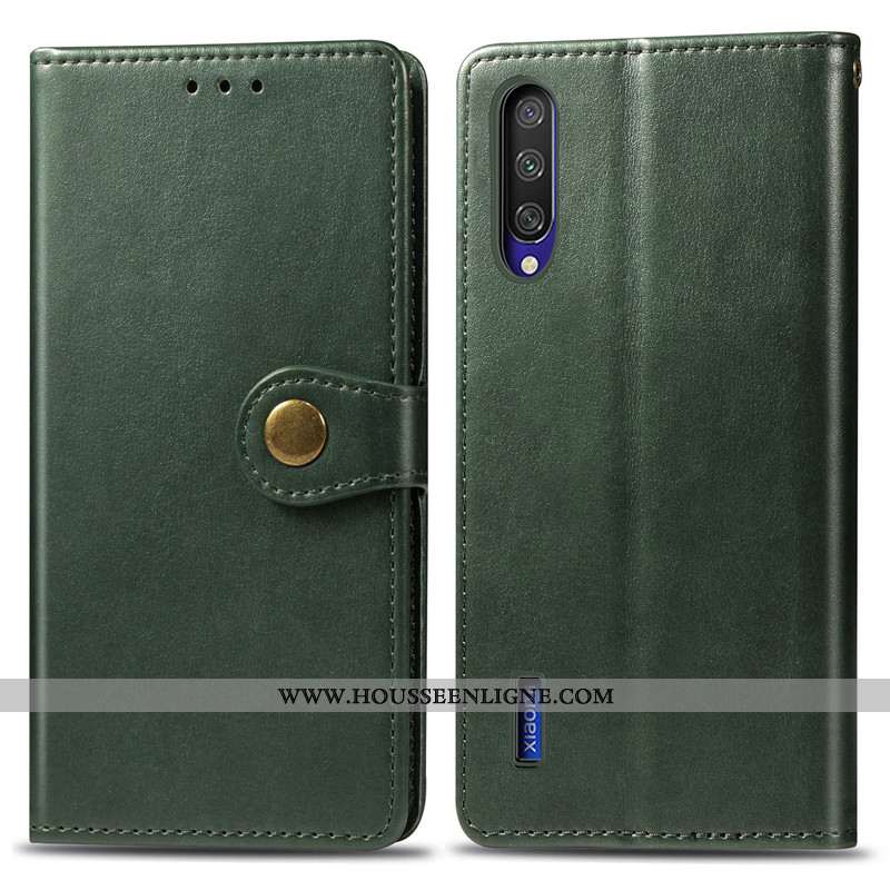 Coque Xiaomi Mi A3 Cuir Protection Ornements Suspendus Simple Couleur Unie Housse Bleu Foncé