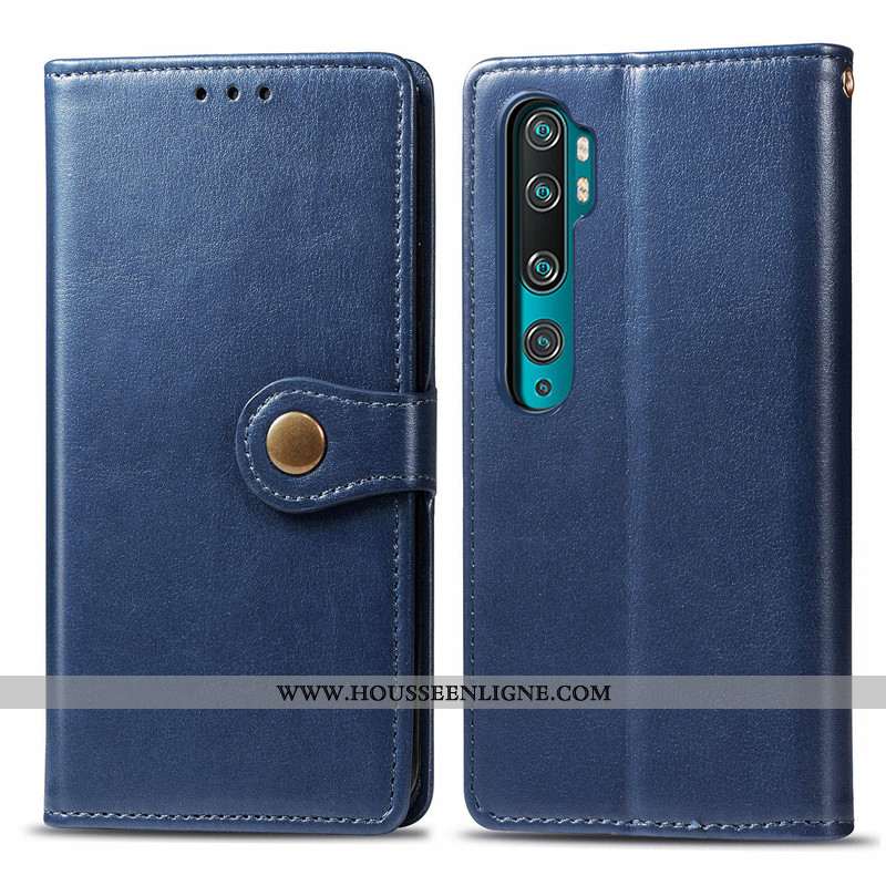 Coque Xiaomi Mi A3 Cuir Protection Ornements Suspendus Simple Couleur Unie Housse Bleu Foncé