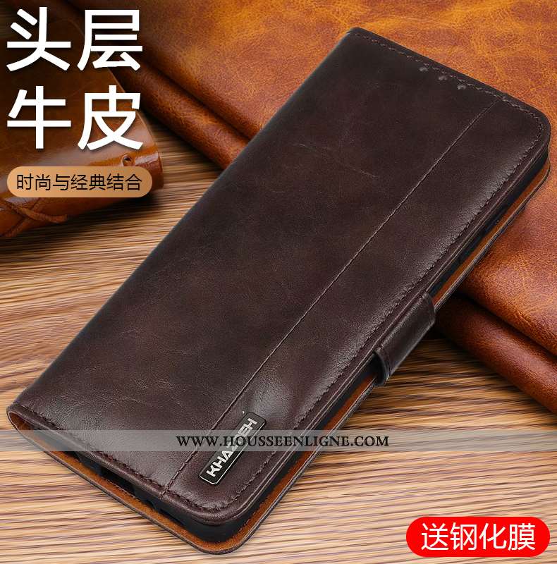 Coque Xiaomi Mi A3 Cuir Véritable Portefeuille Tendance Marron Housse Étui Tout Compris