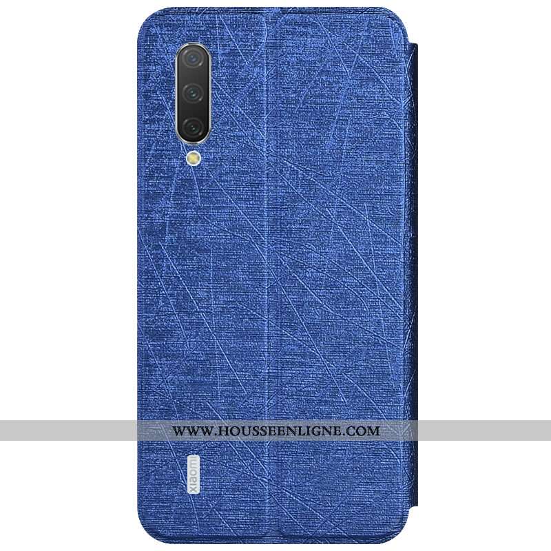 Coque Xiaomi Mi A3 Portefeuille Cuir Bleu Carte Petit Housse