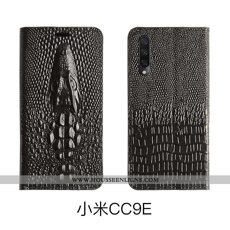 Coque Xiaomi Mi A3 Protection Cuir Véritable Housse Luxe Bovins Noir