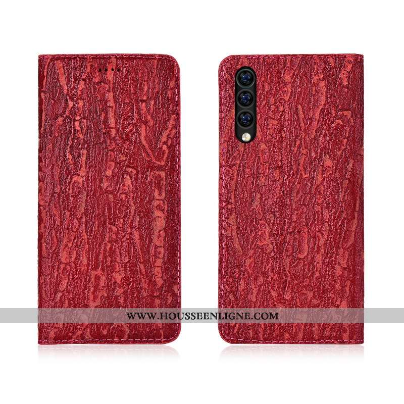 Coque Xiaomi Mi A3 Protection Cuir Véritable Silicone Nouveau Arbres Housse Rouge