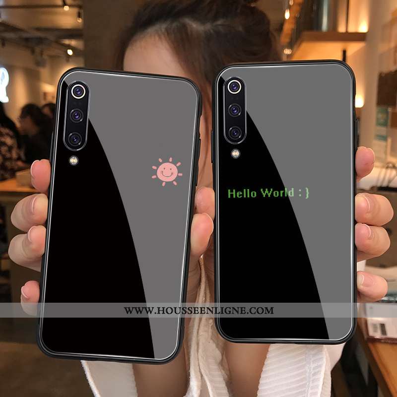 Coque Xiaomi Mi A3 Protection Verre Simple Noir Jeunesse Délavé En Daim Étui