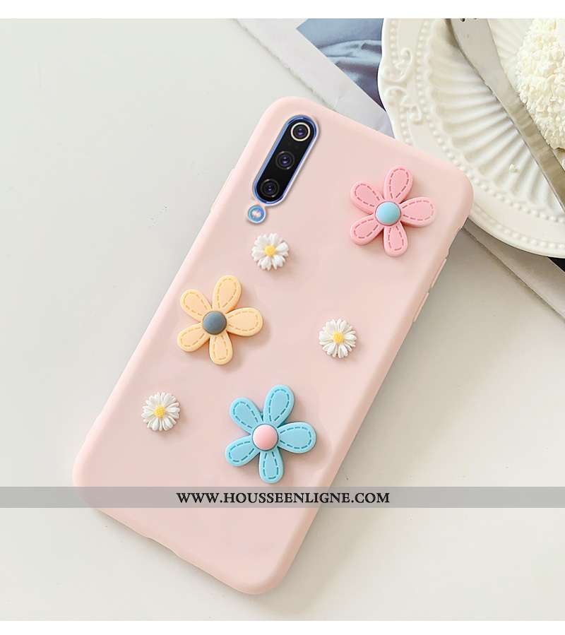 Coque Xiaomi Mi A3 Silicone Fluide Doux Petit Fleurs Rose Téléphone Portable
