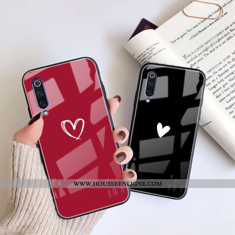 Coque Xiaomi Mi A3 Verre Personnalité Rouge Étui Silicone Créatif Protection