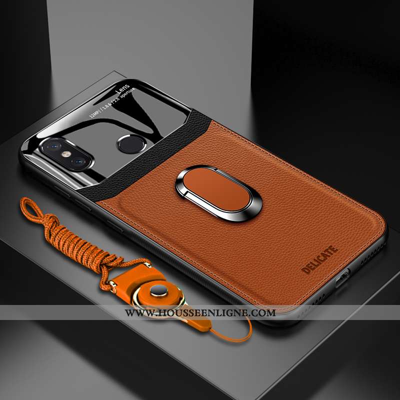 Coque Xiaomi Mi Max 3 Cuir Fluide Doux Incassable Petit Anneau Verre Bleu