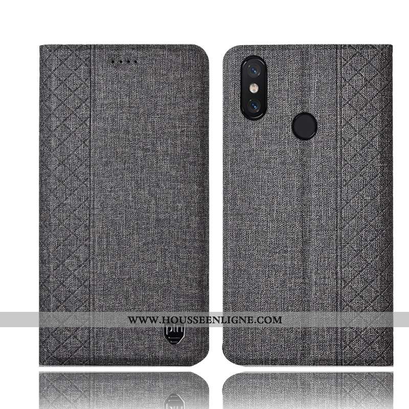 Coque Xiaomi Mi Max 3 Cuir Protection Gris Petit Housse Tout Compris Lin