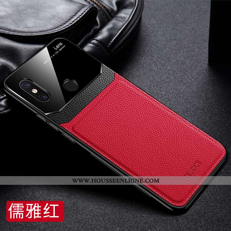 Coque Xiaomi Mi Max 3 Cuir Véritable Ultra Cuir Net Rouge Délavé En Daim Fluide Doux