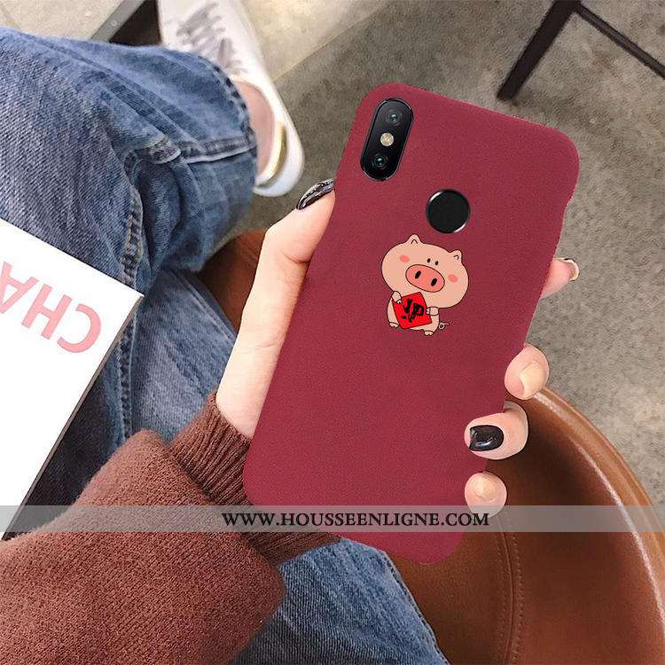 Coque Xiaomi Mi Max 3 Dessin Animé Charmant Délavé En Daim Fluide Doux Amoureux Incassable Bordeaux