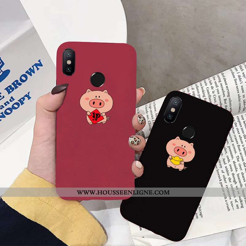 Coque Xiaomi Mi Max 3 Dessin Animé Charmant Délavé En Daim Fluide Doux Amoureux Incassable Bordeaux
