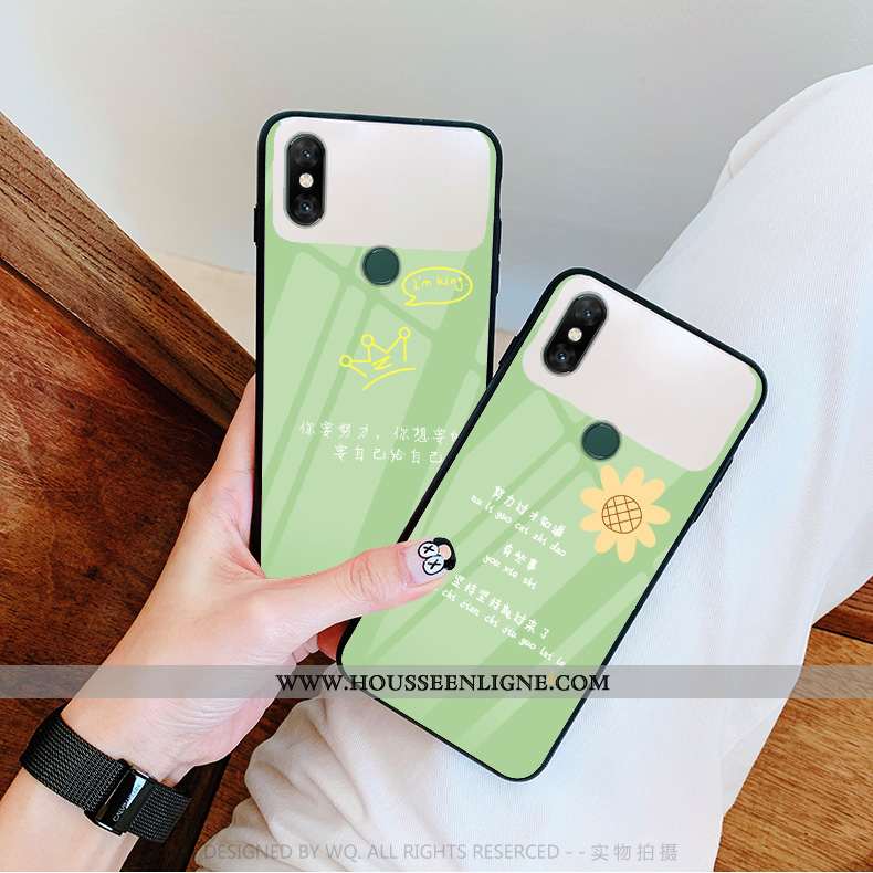 Coque Xiaomi Mi Max 3 Personnalité Verre Simple Net Rouge Téléphone Portable Vert Verte