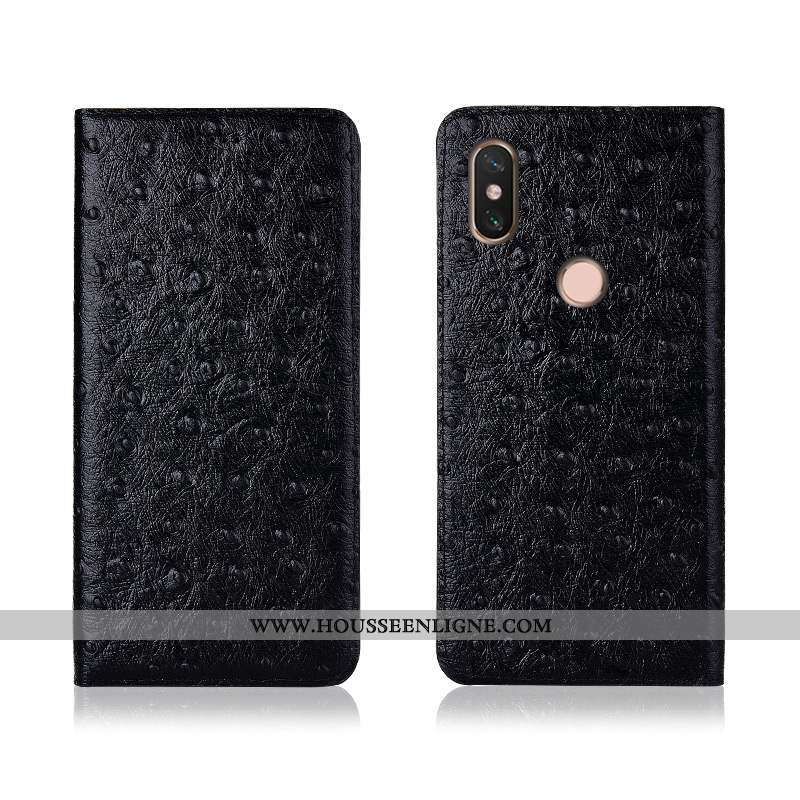 Coque Xiaomi Mi Max 3 Silicone Protection Petit Cuir Cuir Véritable Incassable Noir