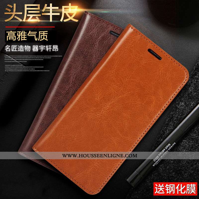 Coque Xiaomi Mi Max 3 Tendance Cuir Véritable Plier Téléphone Portable Marron Petit
