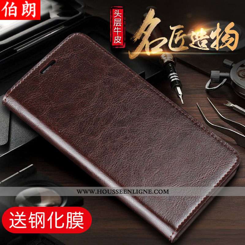 Coque Xiaomi Mi Max 3 Tendance Cuir Véritable Plier Téléphone Portable Marron Petit