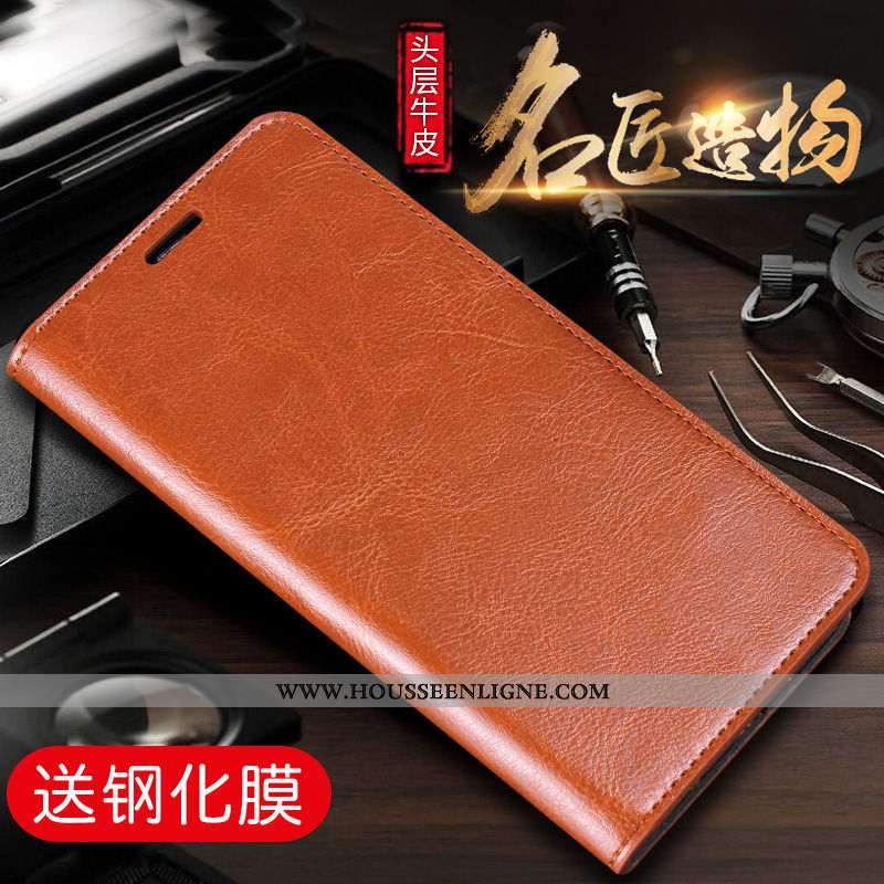Coque Xiaomi Mi Max 3 Tendance Cuir Véritable Plier Téléphone Portable Marron Petit