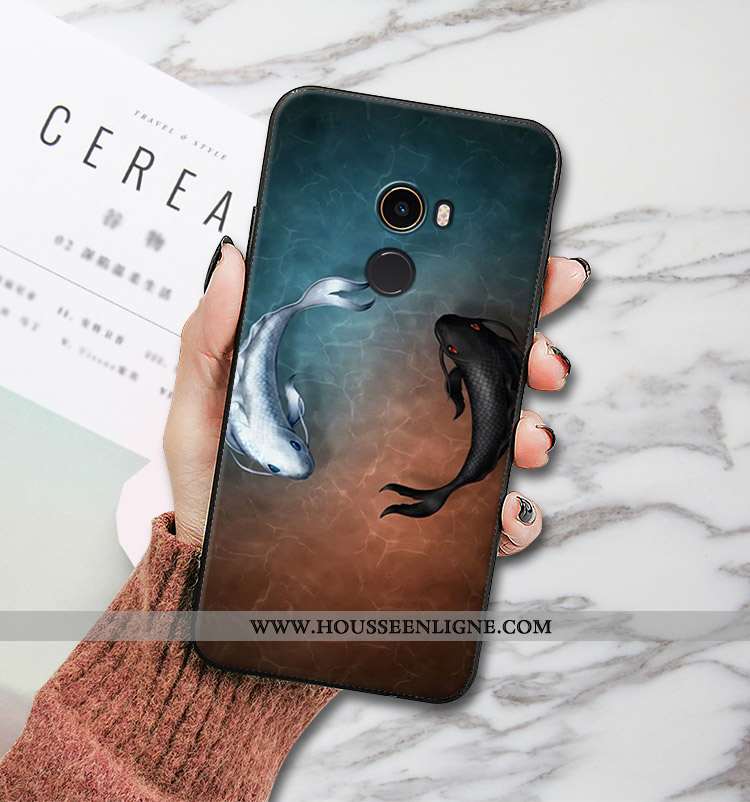 Coque Xiaomi Mi Mix 2 Protection Délavé En Daim Modèle Fleurie Étui Petit Fluide Doux Silicone Noir