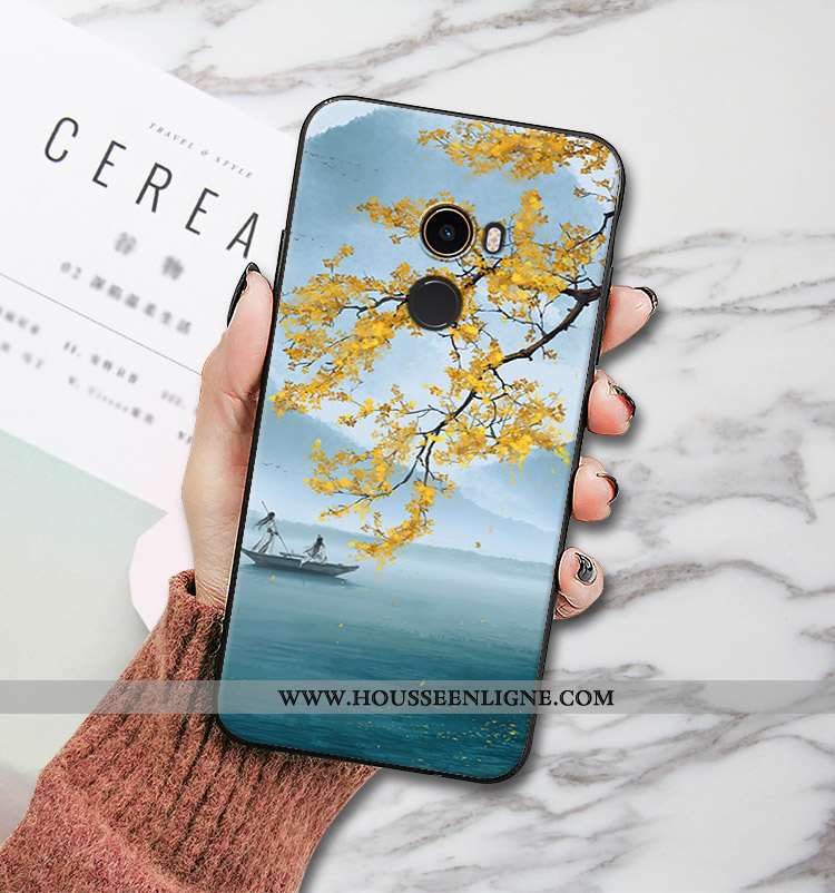Coque Xiaomi Mi Mix 2 Protection Délavé En Daim Modèle Fleurie Étui Petit Fluide Doux Silicone Noir