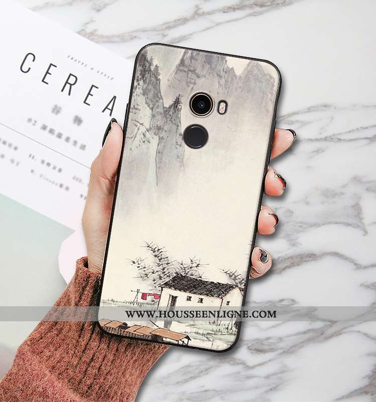 Coque Xiaomi Mi Mix 2 Protection Délavé En Daim Modèle Fleurie Étui Petit Fluide Doux Silicone Noir
