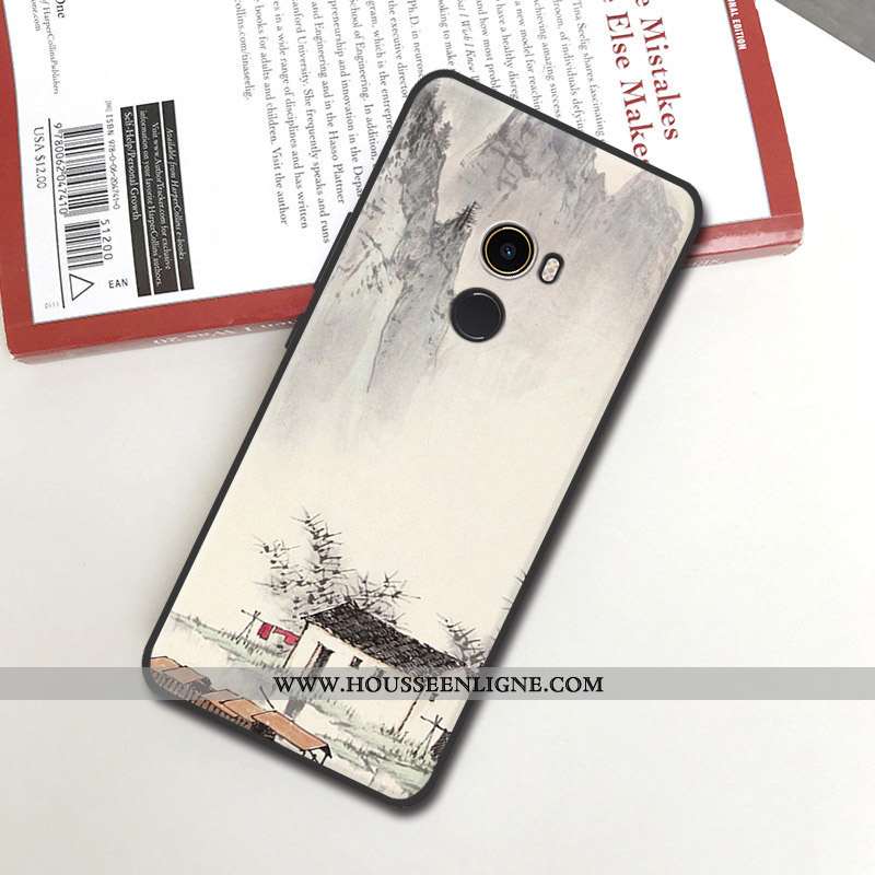 Coque Xiaomi Mi Mix 2 Protection Délavé En Daim Modèle Fleurie Étui Petit Fluide Doux Silicone Noir