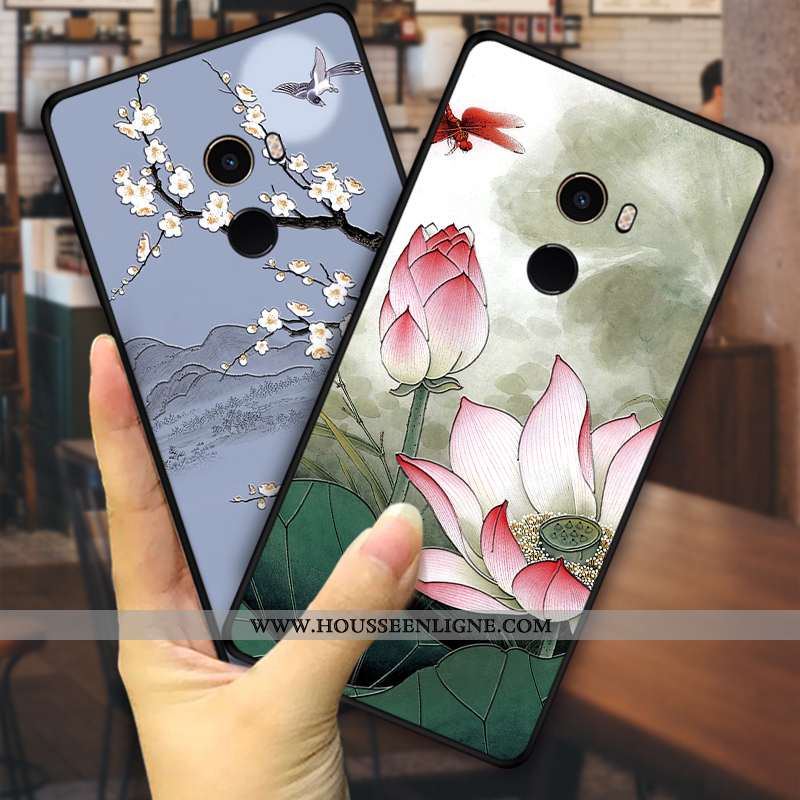 Coque Xiaomi Mi Mix 2 Protection Personnalité Vert Fleurs Vent Téléphone Portable Étui Verte