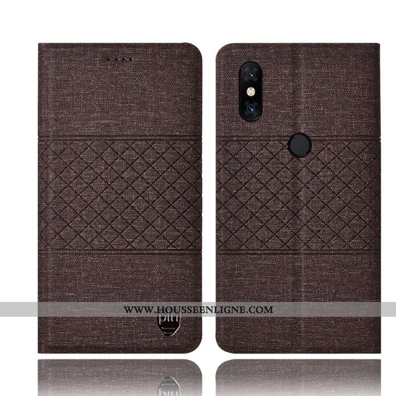 Coque Xiaomi Mi Mix 2s Cuir Protection Plaid Téléphone Portable Lin Bleu Étui
