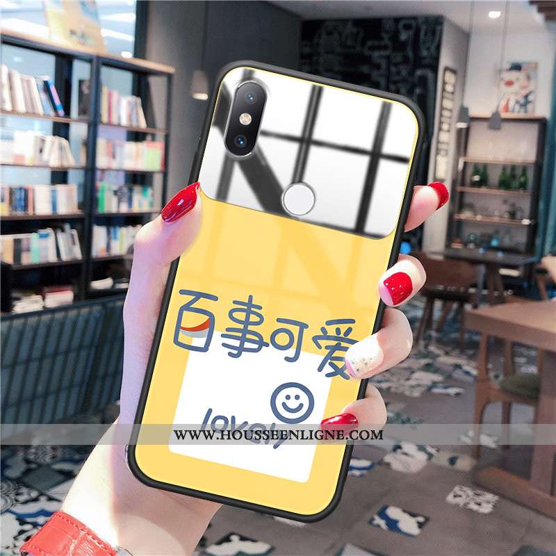 Coque Xiaomi Mi Mix 2s Verre Personnalité Protection Jeunesse Charmant Souriant Jaune