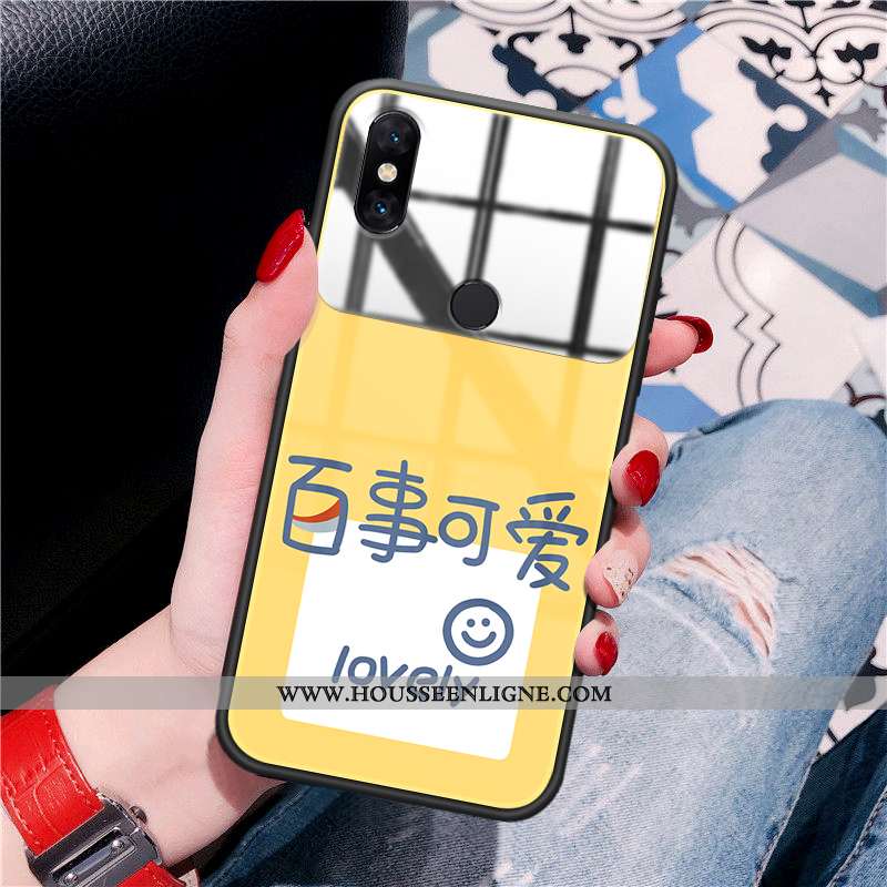 Coque Xiaomi Mi Mix 2s Verre Personnalité Protection Jeunesse Charmant Souriant Jaune