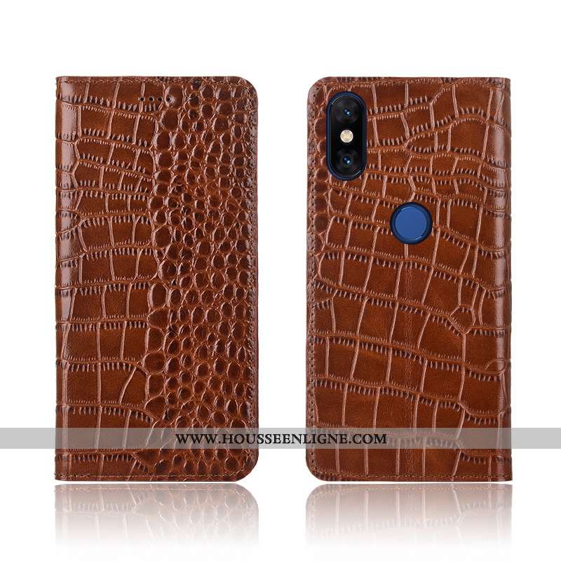 Coque Xiaomi Mi Mix 3 Cuir Véritable Cuir Crocodile Silicone Incassable Tout Compris Simple Marron