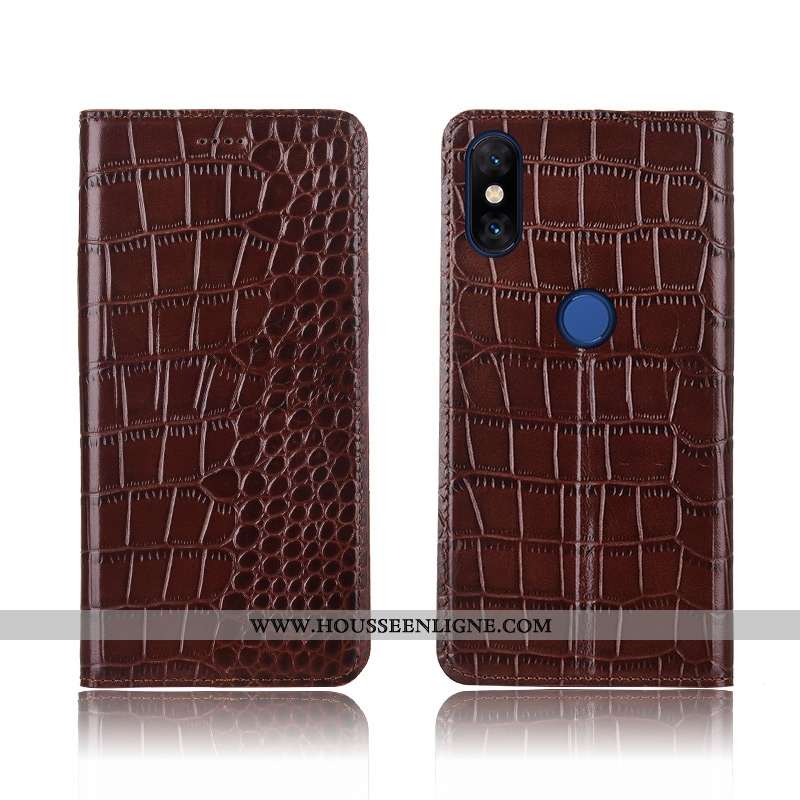 Coque Xiaomi Mi Mix 3 Cuir Véritable Cuir Crocodile Silicone Incassable Tout Compris Simple Marron