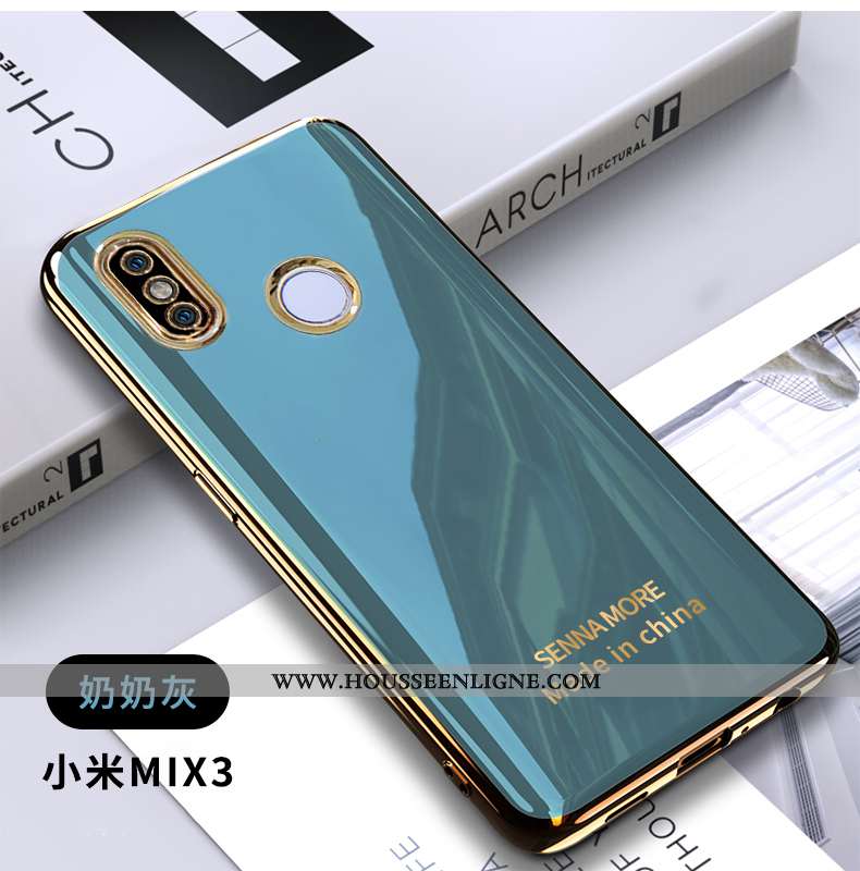 Coque Xiaomi Mi Mix 3 Tendance Fluide Doux Placage Simple Petit Téléphone Portable Bleu