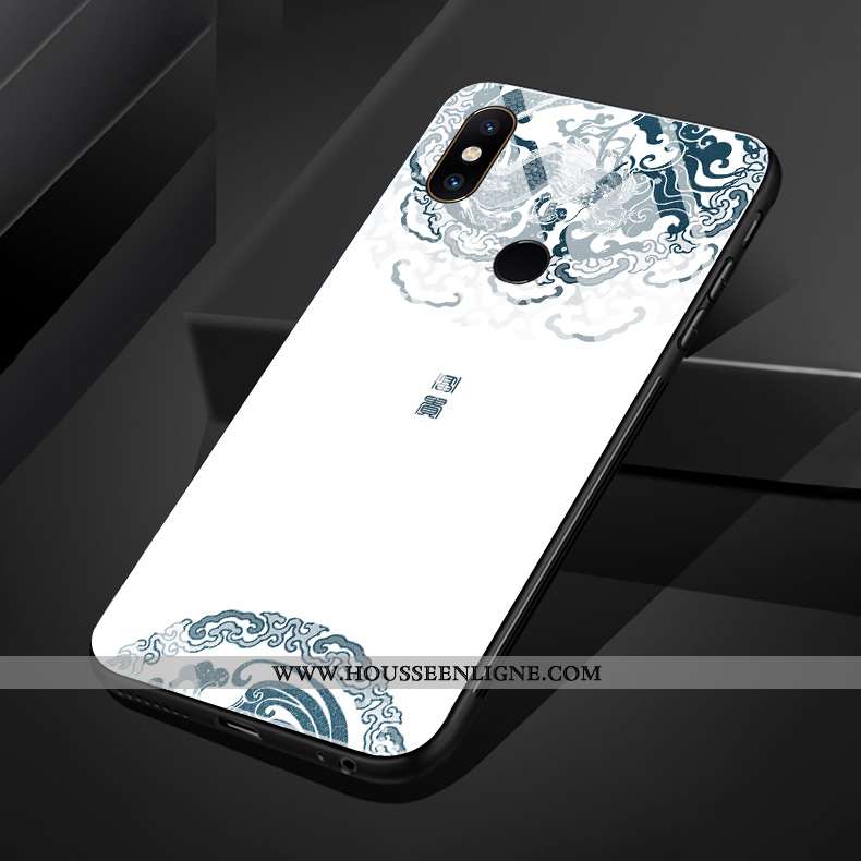 Coque Xiaomi Mi Mix 3 Verre Silicone Téléphone Portable Étui Art Fleur Bleu