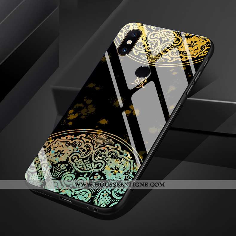Coque Xiaomi Mi Mix 3 Verre Silicone Téléphone Portable Étui Art Fleur Bleu