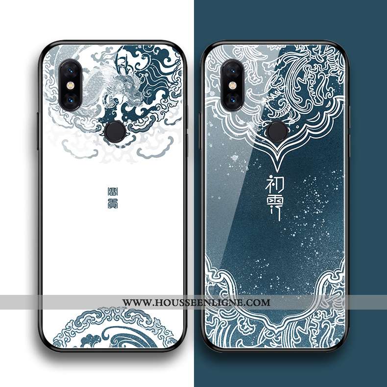 Coque Xiaomi Mi Mix 3 Verre Silicone Téléphone Portable Étui Art Fleur Bleu